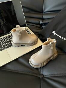 1pair Children  Boots, PU Material, Anti-Slip Sole, Zipper Closure - Khaki - View 3