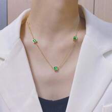 Necklace French Square Thin Versatile Color Zirconia Green Zirconium Titanium Steel Necklace Female Fashion Plated Commuter - 金色 - 查看 3