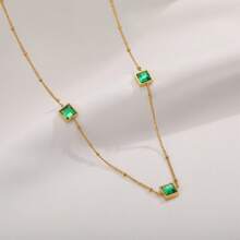 Necklace French Square Thin Versatile Color Zirconia Green Zirconium Titanium Steel Necklace Female Fashion Plated Commuter - 金色 - 查看 8
