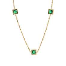 Necklace French Square Thin Versatile Color Zirconia Green Zirconium Titanium Steel Necklace Female Fashion Plated Commuter - 金色 - 查看 7