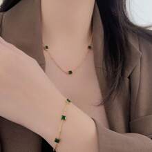 Necklace French Square Thin Versatile Color Zirconia Green Zirconium Titanium Steel Necklace Female Fashion Plated Commuter - 金色 - 查看 4
