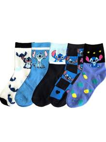 5 双/套男女通用动漫史迪奇袜子卡通女士男士星际宝贝保暖袜秋冬透气中筒休闲袜礼物,星际宝贝连衣裙,星际宝贝连衣裙,星际宝贝派对 - 彩色 - 查看 11