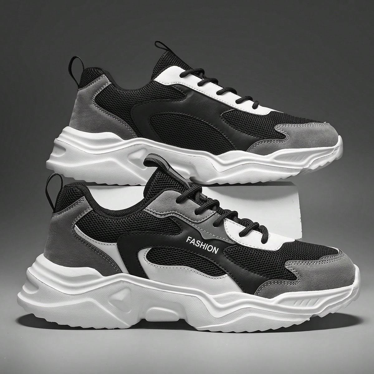 Zapatos deportivos casuales cómodos de malla para hombres, zapatos deportivos de parchwork de moda casual de calle en blanco y negro, talla grande, z