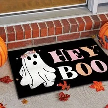 1pc Halloween Welcome Mat, Non-Slip, Absorbent, Easy To Clean - Ghost Designed Polyester Doormat, Machine Washable, For Entrance, Bedroom - Multicolor - View 6
