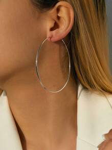 SYMFNY 1 Cặp bông tai vòng tròn rỗng bằng bạc nguyên chất S925, bông tai sang trọng tối giản hợp thời trang - bông tai - Xem 1