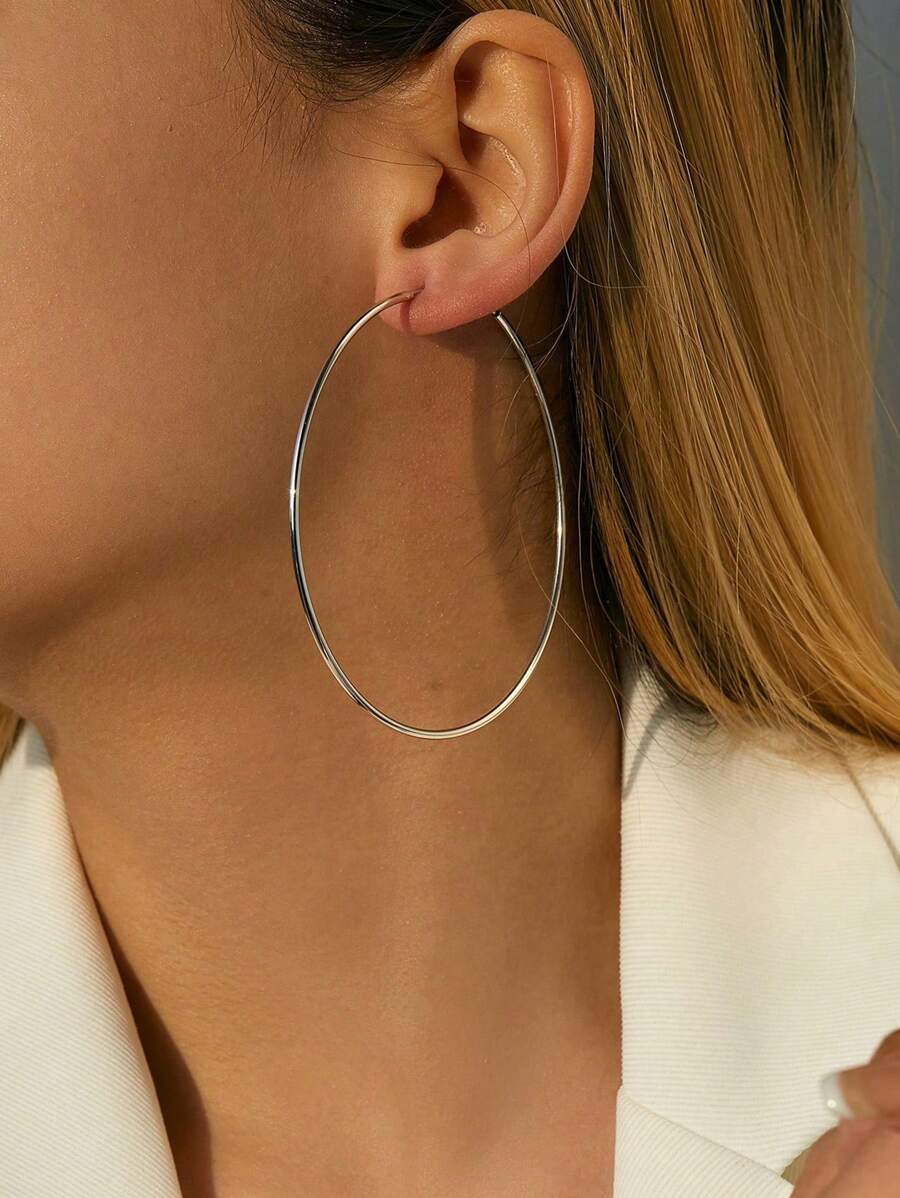 SYMFNY 1 Cặp bông tai vòng tròn rỗng bằng bạc nguyên chất S925, bông tai sang trọng tối giản hợp thời trang - bông tai - Xem 1