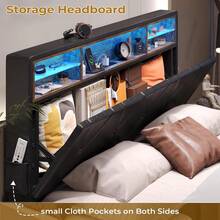 King Bed Frame With Storage Headboard And RGB LED Lights, PU Leather Platform Bed Frame King Size With Type-C & USB Charging Station, Stable Easy Assembly, No Box Spring Needed, Black - 黑色 - 查看 2