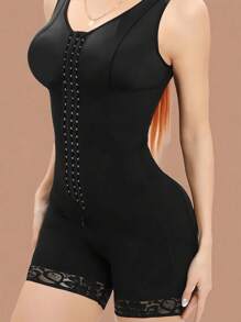 1pc Women Plus Size Compression Bodysuit Shapewear, Tummy Control Lifting Bust Enhancing Body Shaper, Suitable For Everyday Wear - Black - View 4