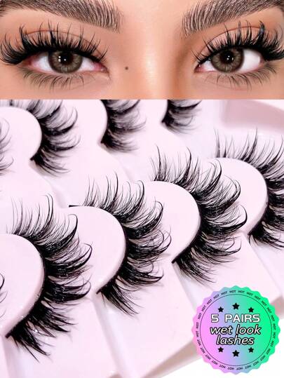 Asiteo Asiteo New Style 5 Pairs Wet Look Manga Curl Thick Full Strip Lashes Natural Long Faux Mink Eyelashes