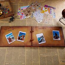 OUR ADVENTURE BOOK A Adventure Book Scrapbook Album 11.9 X 7.6 Inch 80pages,3d Retro Embossed Letter Leather Cover Movie Up,Memory Book For Couples,Gifts For Boyfriend,Couples Gift Ideas,Anniversary - 復古色 - 查看 5