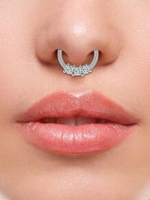 1 件装夹式鼻环套装镶嵌闪亮锆石简约假穿孔鼻环首饰日常佩戴