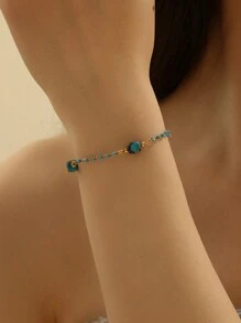 1 件时尚新款波西米亚风格蓝宝石饰品不锈钢手链珠宝礼物适合女士女孩 - 藍色 - 查看 2