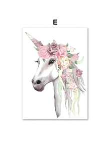 1PC Pink Princess Rainbow Unicorn Castle Crown Wall Art Canvas Painting Poster & Print Pictures For Girl Kids Room Decor No Frame