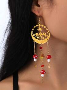 1 Pair Women's Star, Moon, Butterfly, Cloud, Eye, Crystal Teardrop, Mushroom Tassel Drop Earrings, Suitable For Daily And Party Wear