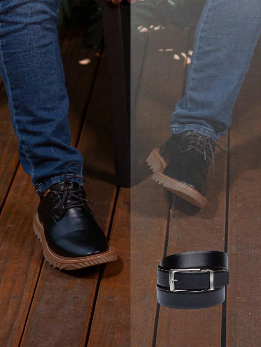 Luca Oxford Dress Shoe + Comfortable Tractor Belt Men's Dress Brogue - 黑色 - 查看 1