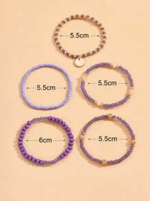 5 件/套时尚多用途珠盘多层手链套装女士 - 紫色 - 查看 6