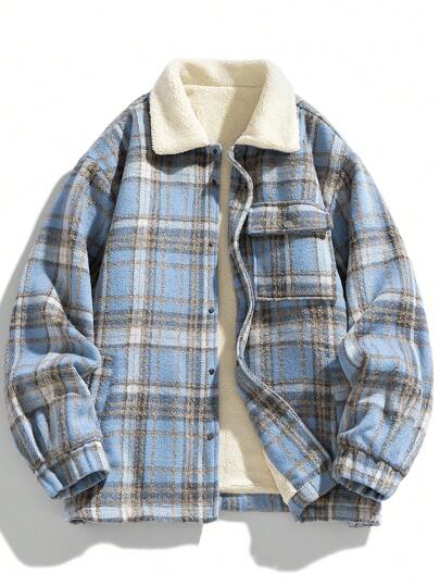 男士长袖时尚格子针织加厚保暖外套，秋冬款