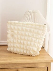 Minimalist Ruched Design Cosmetic Pouch, Solid Color Carry-On Bag, Multifunctional Makeup Bag Travel School School Supplies Travel Essentials Make Up Bag Holiday Essentials Holiday Back To School Cosmetic Bag Makeup Bags Makeup Pouch Beauty Homecoming - White - View 6