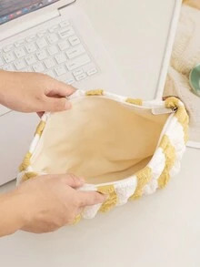 Minimalist Ruched Design Cosmetic Pouch, Solid Color Carry-On Bag, Multifunctional Makeup Bag Travel School School Supplies Travel Essentials Make Up Bag Holiday Essentials Holiday Back To School Cosmetic Bag Makeup Bags Makeup Pouch Beauty Homecoming - White - View 8