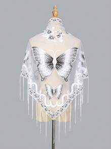 1pc Butterfly Embroidery Lace Hollow Triangular Scarf/Shawl - Multicolor - View 15
