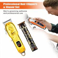 LQT 专业男士理发器，无绳男士毛发修剪器，电动剃须刀，LED 显示屏理发器，理发器，礼物 - 金色 - 查看 4