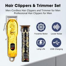 LQT 专业男士理发器，无绳男士毛发修剪器，电动剃须刀，LED 显示屏理发器，理发器，礼物 - 金色 - 查看 8