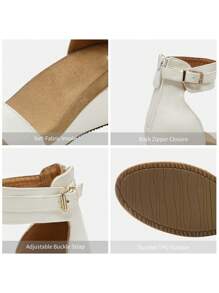 Women Black Open Toe Buckle Ankle Strap Summer Platform  Valentine's Day  Wedge Sandals - trắng - Xem 5