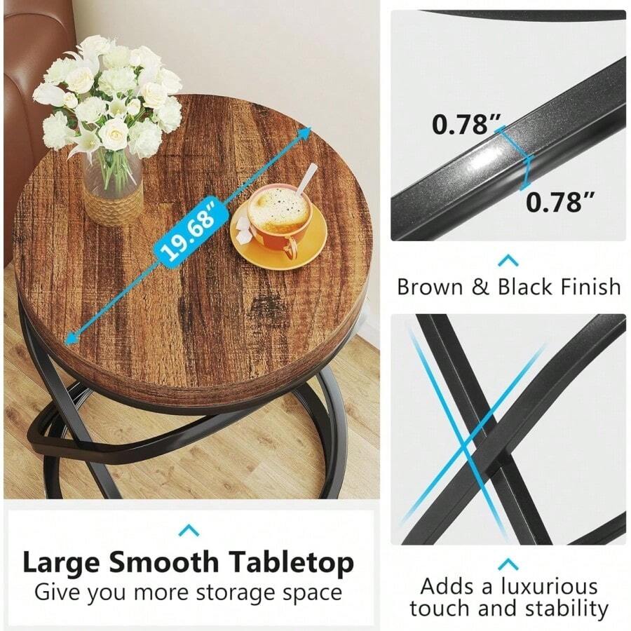 26 Inches End Tables Round Nightstands Sofa Side Table With Unique