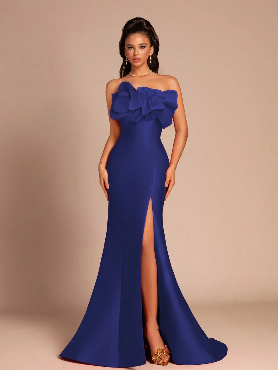 Smilprince Đầm dạ hội hở lưng xẻ cao thanh lịch sang trọng thời trang mới cho nữ, váy dạ hội trang trọng, dành cho khách dự tiệc cưới, tốt nghiệp, tiệc tối - Màu xanh hải quân - Xem 1