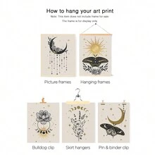 6pcs Unframed Abstract Canvas Wall Art Prints, Boho Golden Colors Esoteric Alchemy Mystical Magic Posters, Crescent, Sun, Stars, Floral Elements, Moth, Occultism Wall Decor