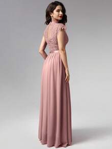 MIUSOL Đầm dự tiệc chi tiết ren tương phản viền ruy băng - Hồng - Xem 2