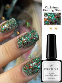 10毫升雪花闪粉指甲油，半永久UV凝胶，圣诞白色雪花闪亮指甲油 - 可卸UV/LED凝胶指甲油，适合美甲沙龙和家庭使用 - 闪粉美甲设计UV指甲油，指甲箔凝胶指甲油