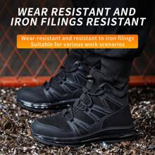 New Style Anti-Smashing, Anti-Piercing, Steel-Toed Work Shoes With Mid Height Design, Lace-Up Closure And Shock-Absorbing, Durable, Slip-Resistant Outsole For Men In Autumn And Winter - Black - View 6
