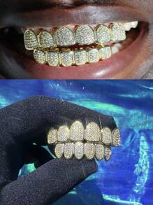 1pc/2pcs Hip-Hop 18K Gold Plated Teeth Grills Inlaid With Shiny Zirconia Grillz Teeth Braces Halloween And Party Daily Wear Unisex