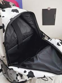 Canvas & Nylon Faux Animal Print Backpack - Retro, Vintage-Inspired Leopard, Cow, Zebra Patterns, Large Capacity, Adjustable Padded Shoulder Straps, Suitable For Students, Travel, Back To School - Black and White - View 9