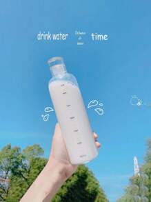 1 pieza Botella de agua transparente a prueba de fugas con marcas de tiempo - Hecho de material de policarbonato duradero, diseño portátil adecuado para viajes al aire libre y senderismo - Taza de hidratación elegante y conveniente para hombres y mujeres