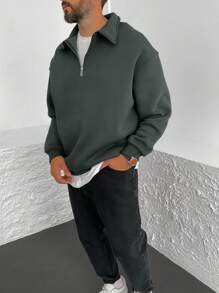 Sudadera casual de hombre con cremallera y cuello en color liso