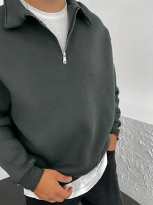 Sudadera casual de hombre con cremallera y cuello en color liso