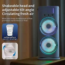 1 件三孔双头喷雾降温风扇，家用便携式加湿器空气冷却器带灯台式双头风扇冰喷雾风扇，按钮控制，多组件设计 - 彩色 - 查看 5