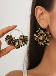 1 Pair Retro Elegant Handmade Leopard Fabric Floral Drop Earrings, Versatile For Casual Wear And Parties For Women - Multicolor - View 3