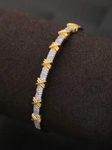 1pc Vintage Luxury Stainless Steel X-Shaped Bangle Bracelet, Suitable For Women Daily Wear