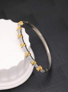 1pc Vintage Luxury Stainless Steel X-Shaped Bangle Bracelet, Suitable For Women Daily Wear