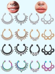 1 件装夹式鼻环套装镶嵌闪亮锆石简约假穿孔鼻环首饰日常佩戴