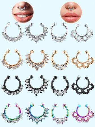 1 件装夹式鼻环套装镶嵌闪亮锆石简约假穿孔鼻环首饰日常佩戴