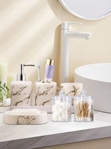 Bộ phụ kiện phòng tắm bằng đá cẩm thạch 7 món, Bộ phòng tắm bằng nhựa có khay, Hộp đựng xà phòng, Giá để bàn chải đánh răng, Cốc đựng bàn chải đánh răng, Đĩa đựng xà phòng, Giá để tăm bông vệ sinh cho phòng tắm/Bộ đồ dùng phòng tắm tân gia Trang trí phòng tắm tại nhà Trang trí mùa thu Trở lại trường - Nhiều màu - Xem 4