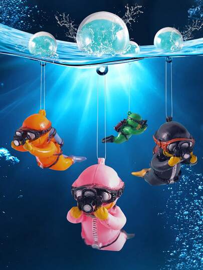 Aquarium Decoration Diver Figurine Hanging Ornament, Decorative Floating Miniature Diver Figurine For Fish Tank, Night Glowing