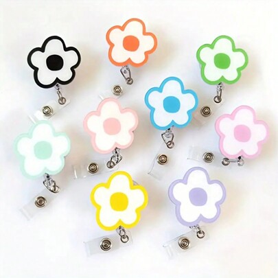 1PC Colorful Flower Nurse Badge Reel Retractable, ID Keychain Card Holder Badge Reels For Medical Professionals School Supplies, Back To School