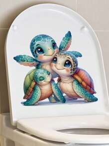 Pegatina decorativa pintada a mano con una linda tortuga marina para el tanque del inodoro, accesorios de decoración de baño, calcomanías florales para el tanque del inodoro, decoración del hogar, pegatinas, vinilos decorativos para el hogar, artículos de decoración de primavera para renovar tu hogar, pegatinas de decoración de ramas, regalos para cumpleaños y graduación