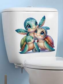Pegatina decorativa pintada a mano con una linda tortuga marina para el tanque del inodoro, accesorios de decoración de baño, calcomanías florales para el tanque del inodoro, decoración del hogar, pegatinas, vinilos decorativos para el hogar, artículos de decoración de primavera para renovar tu hogar, pegatinas de decoración de ramas, regalos para cumpleaños y graduación