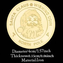 1 件圣诞幸运硬币礼物，复古圣诞老人祝福纪念币，圆形收藏品装饰品，带北极和节日设计，圣诞节 - 彩色 - 查看 5